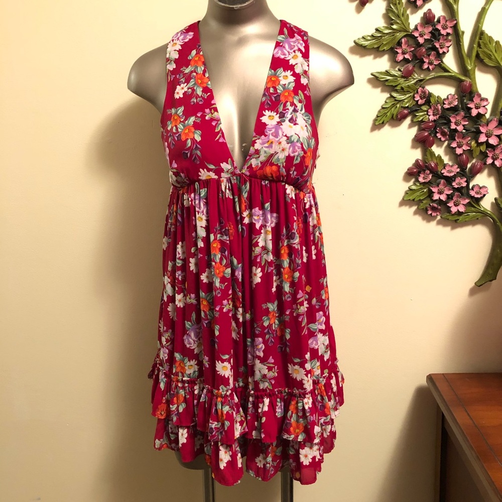 Forever 21 Floral Ruffle Tie Tank Top Medium